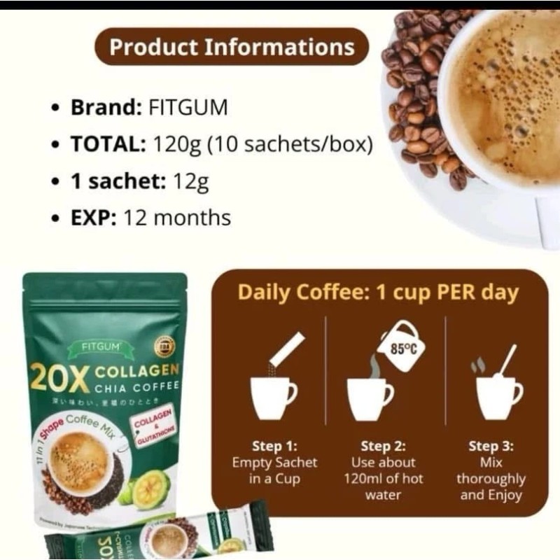 Nature's Nutrition Fitgum 20x Collagen Chia Coffee
