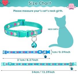 6 Pieces Cat Collar with Bell Adjustable Kitten Collar Heart Pattern Cat Collar Lollipop Cat Collar Valentine's Day Cat Collars for Kitty (Pink, Blue, Purple, Green)