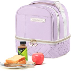 GLORIEROO Double Deck Lunch Box Bag Women - Vegan Leather Insulated Waterproof Leakproof Cooler for Work Travel Picnics - Teacher Mothers Day Christmas Birthday Gifts