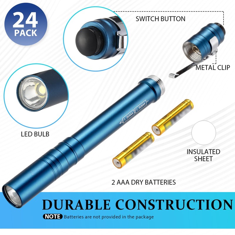 Rossesay 24 Pack Mini Pen Flashlights Bulk LED Pen Lights