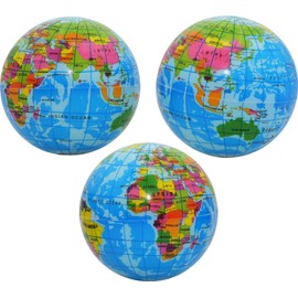 Squeeze Foam Globe Ball Pack of 3 - Lightweight, Planet Earth, Sensory Stress Relief, Educational Toys Hand Exercise, Fidget Party Bag Fillers, For ADHD & ADD & Autism Special Needs