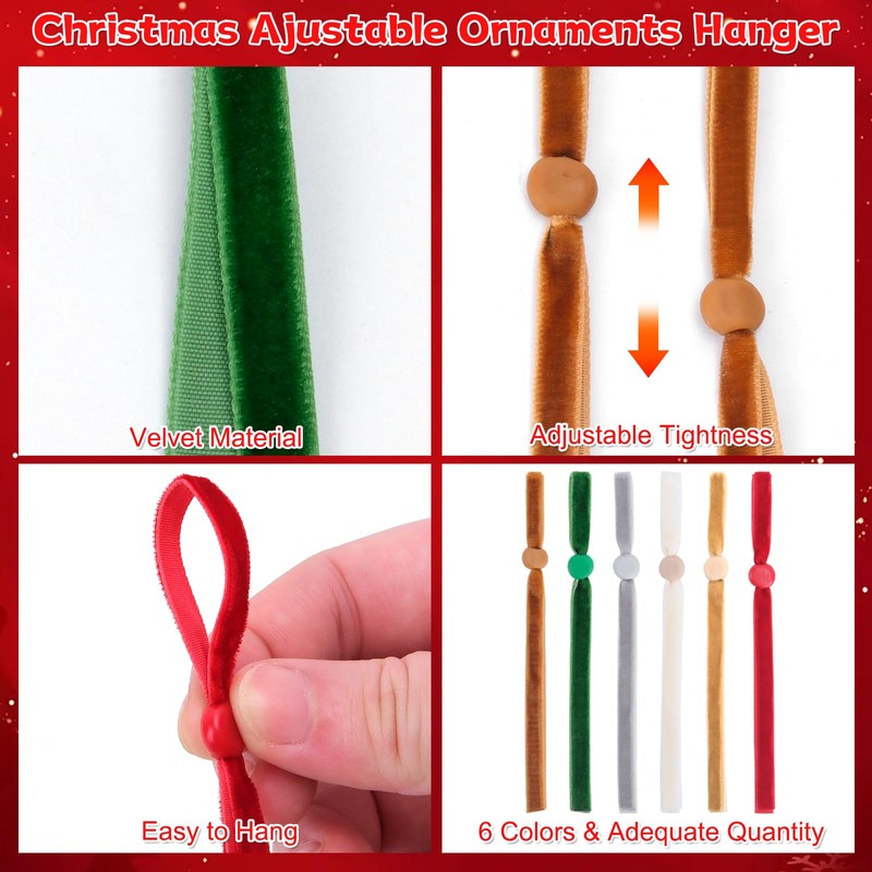 Hysagtek 120 Pcs Christmas Velvet Ornament Strings - Adjustable Ornament