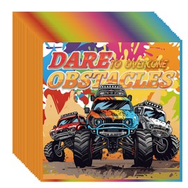 Ovanda Monster Trucks Birthday Napkins, Pack of 24, 33 x 33 cm, Monster Truck Napkins, Racing Car Napkins, Table Decoration, Birthday, Digger Tractor Napkins for Children's Birthday or Theme Party