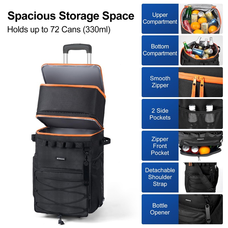 Odoland 72 Cans Soft Cooler with Wheels and Handle Collapsible