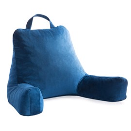 LINENSPA Reading Pillow with Shredded Memory Foam- Back Pillow for Sitting in Bed, Reading, Gaming, Watching TV – Bed Chair Pillow with Arms, Dorm Room Essentials, Navy