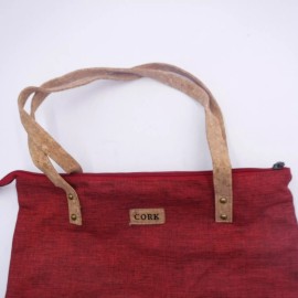 Cork Natural Cork Vegan Tote Bag W/Red Textile Fabric Women's