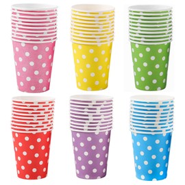 Hikrxya 60 Pack Disposable Dot Party Paper Cups, 250ml Multicolor Drinking Cups Biodegradable & Compostable Coloured Paper Cups for DIY Wedding Birthday Party Holiday Activities (6 Colors)