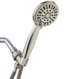 AquaDance High Pressure 6-Setting Hand Held Shower Head with Extra-Long 6 Foot Hose & Bracket – Anti-Clog Nozzles - USA Standard Certified - Top U.S. Brand - ALL BRUSHED NICKEL