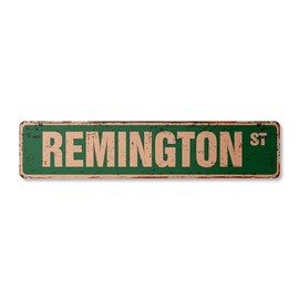 Remington Vintage Aluminum Street Sign Childrens Name Room Metal Sign Rustic Metal tin | Indoor/Outdoor | 24" Wide