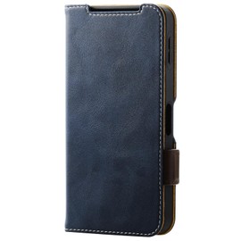 Elecom PM-S244PLFYNV Aquos Sense9 Case, Soft Leather, Flip Type, Magnet, Shock Absorbing, Shock Resistant, Four Corner Air Cushion, Card Pocket, Stand, Stitching, Navy