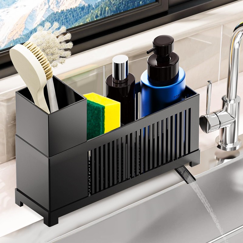 KOOSREEL Kitchen Sink Caddy Organiser, Sponge Holders with Removable Drain