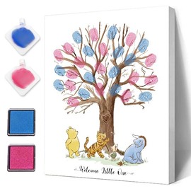 Azbuk Gender Reveal Fingerprint Tree, Winnie Baby Shower Gender Reveal Game, Winnie Baby Shower Guest Book, Baby Shower Keepsake, Gender Reveal Party Decorations