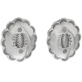 Navajo Hammered Silver Oval Concho Earrings Sterling Studs Design 2180