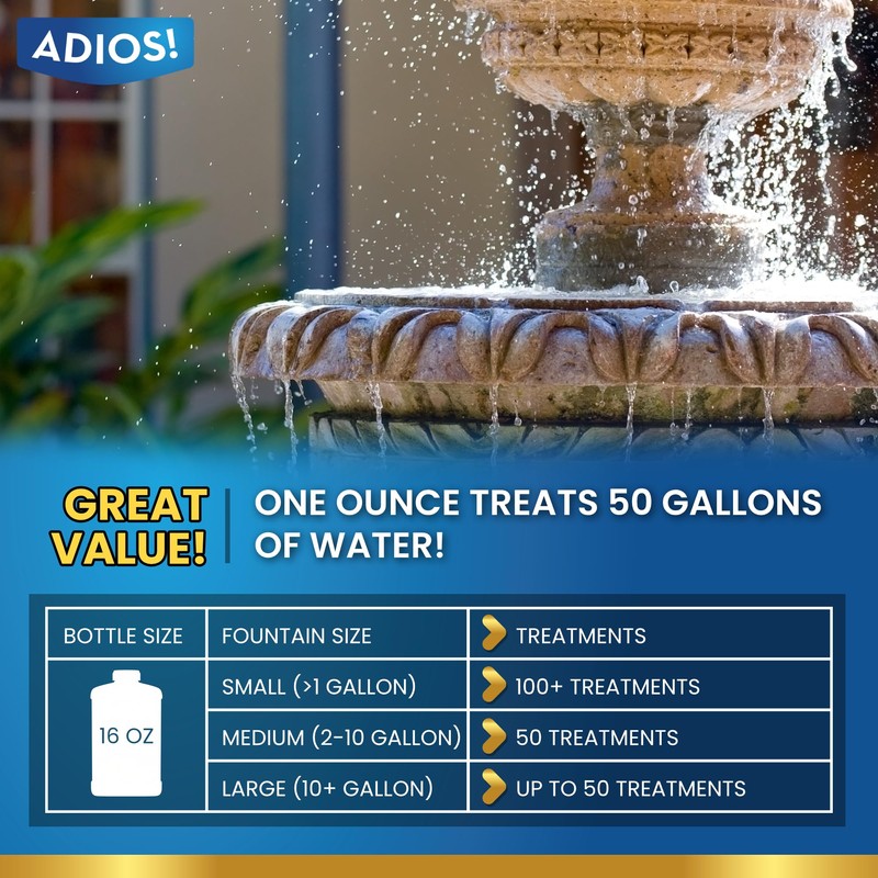 Adios! Fountain Scale Remover for Calcium, Lime and Hard Water