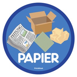 P040 | PrintAttack 6+1 Set Waste Separation Stickers Scratch, Weather and UV Resistant | Diameter 100 mm Each (6+1 Set German)