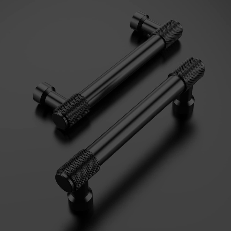 Amerdeco 10 Pack Matte Black Knurled Cabinet Pulls 3-3/4 Inch(96mm)