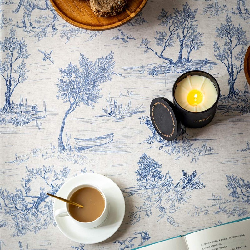 GLORY SEASON Rustic Tablecloth Classic French Village Printed Linen Fabric