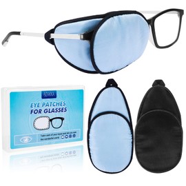 eZAKKA Eye Patches for Adults Kids Left Right Eye, Eye Patch for Glasses, Medical Soft Eye Patch for Lazy Eye Amblyopia Strabismus and After Surgery (Light Blue+Black)