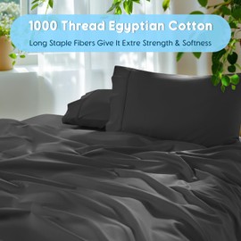 SONORO KATE 100% Egyptian Cotton Sheets Set - 1000 High Thread Count, Luxury 5-Star Hotel Sateen Bed Sheets, Soft, Breathable Long Staple Sheets, Fit up to 16" - 4 PC (Black,King)