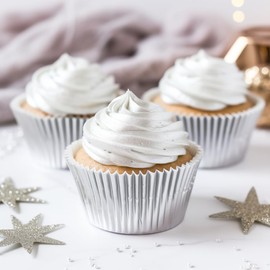 Papyrus Silver Foil Cupcake Cases 50 mm 50-Pieces Mini Baking Cups Greaseproof Paper for Muffins Tarts Quiches Desserts Elegant Papyrus Cupcake Cases for Baking Party Wedding Silver Cupcake Liners