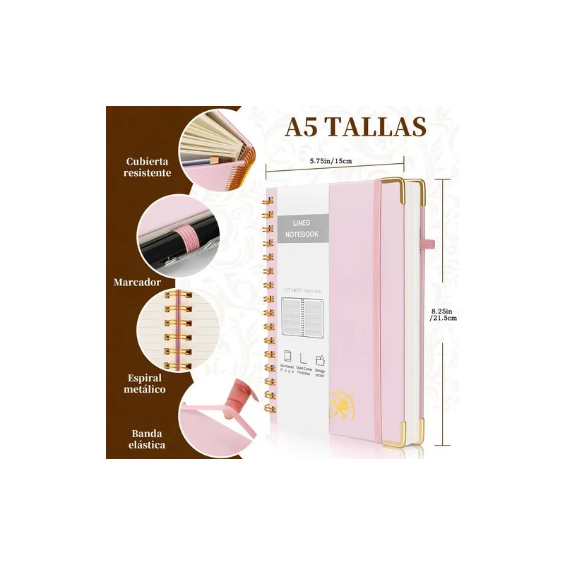 2pcs Libreta Pasta Dura, Cuaderno Profesional Libreta Rosa