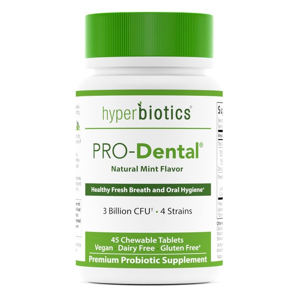 Hyperbiotics Vegan Pro Dental ENT | Chewable Mint Tablets | Premium Probiotic Supplement for Oral Health | Sugar Free | Ears, Nose, Throat | Freshen Bad Breath at It's Source | 45 Count