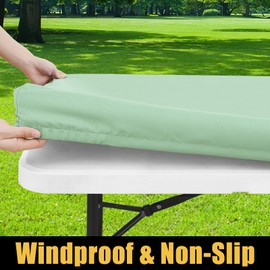 smiry Rectangle Picnic Table Cloth, Waterproof Elastic Fitted Tablecloths for 8 Foot Tables, Washable Polyester Table Cover for Camping, Indoor and Outdoor (Green, 30"x96")