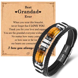 Fathers Day Gift for Grandad from Grandchild, Tiger Eye Bracelet Mens Leather Bracelet, Mens Gifts for Grandad Fathers Day Birthday Christmas