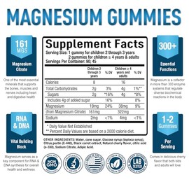 Gomitas de magnesio premium para niños y adultos – Citrato de magnesio para apoyo digestión, ayuda para dormir, alivio del estrés, calma, salud ósea y