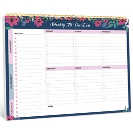 Weekly To Do List Notepad with 52 Undated Sheets（8.5"×11"）- Weekly Desk Planner for Women & Man, Work and Home - Twilight Petals