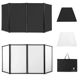 PRORECK DJ Foldable Facade Portable Event Booth Panels 4 Detachable Black Metal Frame Projector Display Scrim Panel with Carry Bag-black and white