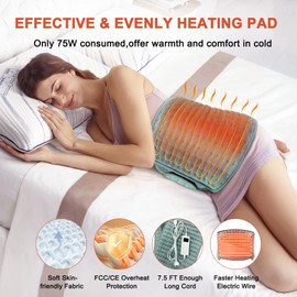 Heating Pad, 125 x 31 cm, Electric Heat Pad for Back, Belly and Waist, Heating Pad with Automatic Shut-Off, 4-Timer Setting, 6-Level Temperature, Wet and Dry Therapy