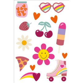 Folat 25039 Retro Hippie Tattoos Boho Girlz-Groovy Party Supplies Daisy Flower Rainbow Party Decorations, Multicoloured