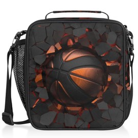 UIWOLTIK Painting Basketball Crash Lunch Bag Insulated Portable Reusable Lunch Box For Women, Teens Thermal Lunch Bag Adult Lunch Tote Boys Girls Lunchbox For Work Office School Picnic Beach