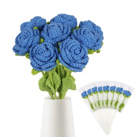 Riyuwal 8pcs Crochet Flowers Knitted Flowers Hand Woven Roses, Knitting Crochet Flowers Finished Handmade Flowers Artificial Flowers, Knitted Red Roses for Valentine's Day, Mother's Day(Royal Blue)