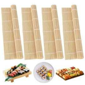 XIEJ Pack of 4 Sushi Mats, 24 x 24 cm Bamboo Mat, Sushi, Reusable Sushi Rolling Mat, Sushi Roller Made of Natural Bamboo for Kitchen, Japanese Restaurant