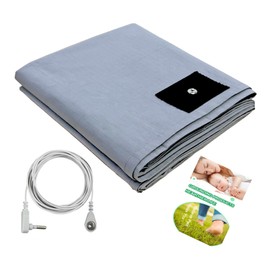 Grounding Sheet with US Ground Connection Cord, Grounding Bed Sheet for Better Sleeping, Silver Fiber Conductive Sheets for Natural Health (Grey, 27 * 52 Inch)