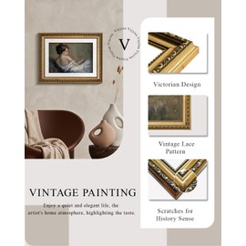 VIYYIEA Gold Framed Wall Art Canvas Print Home Decor Portrait Wall Art Sitting Woman Vintage Decor Room Aesthetic Mid Century Lady Elegant Farmhouse Painting Wall Decor for Bedroom Bathroom 11x14in