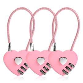 3 Pcs Combination Locks,3 Digit Pink Combination Padlock Mini Love Heart Lock with 4.13in Steel Wire Rope Outdoor Waterproof Padlock for Travel Bags Suitcase Backpacks