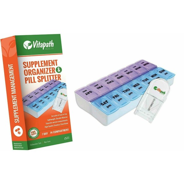 Vitapath Vitamin Organizer & Pill Splitter 7 Day,14 Compartment.vitamin case