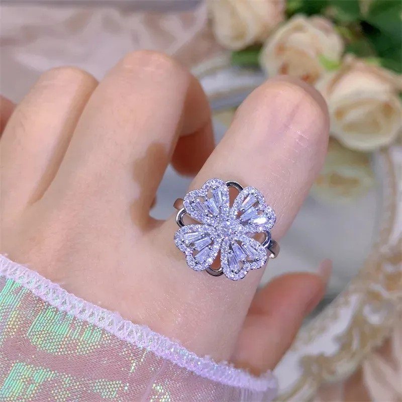 Dtup Anillo Oro Spinner Giratorio Trebol Suerte Tiktok Fino Gira