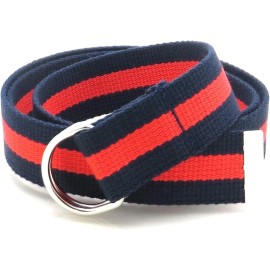 BC Belts Canvas Web Belt D-Ring Buckle 1.25" Wide Large/XL (34-40 Waist), Navy/Red