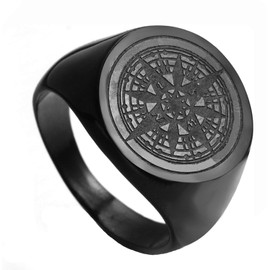 OAKKY Men Stainless Steel Compass Mystic Hip Hop Ring Black Size T