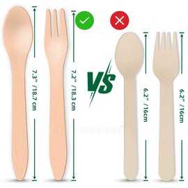 HOMURG Holz Einwegbesteck Gabel und Löffel Set Großpackung 200 Stück, Partybesteck Besteckset mit 100 Pommes Gabel und 100 Kochlöffel, Holzbesteck mit Kuchengabel und Menülöffel für Party 100 Personen