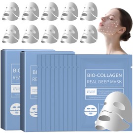 10 Piezas Mascarilla Bio-Colágeno,Bio Mascarilla Colageno  Mejora Elasticidad para hidratación duradera Mascarillas Faciales Reafirmación del Rostro  