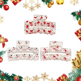 3 Pcs Christmas Hair Claw Clip,Snowmen Santa Claus Pattern Claw Clips,Large Hair Clamps Jaw Clips for Thin Thick Hair,Christmas Decorative Hair Claw Clips for Women Girls Gifts (A)