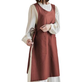 Nanxson Women's Cotton Linen Apron Cooking Apron Printed Kitchen Apron with 2 Pockets for Garden Beacons Painting, red