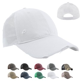 CWENDANER Unisex Baseball Cap, Trucker Cap, Mesh, Adjustable Mesh Running Caps, Vintage Baseball Cap, White, 55-59