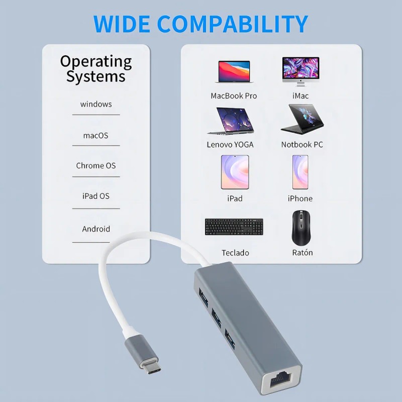 Adaptador Usb Ethernet C 3.0 A Rj45 Red Lan 4