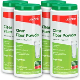 Leader Leader Prebiotic Fiber Supplement Powder for Digestive Health, 100% Natural Daily Fiber Powder, Sugar-Free, Taste-Free, Gluten Free, Non-GMO, Unflavored, 62 Servings (8.7 OZ) (Pack of 4)